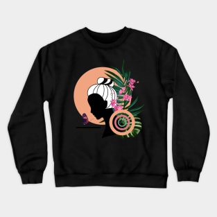 Minimalistic Woman and Real exotic Flowers Crewneck Sweatshirt